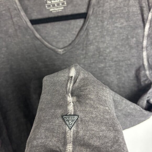 Guess Large 100% Cotton V Neck Short Sleeve Gray Grey The Washed Tee T Shirt - Picture 3 of 8